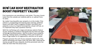 How can roof restoration boost property value?