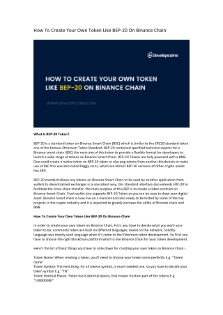 How To Create Your Own Token Like BEP-20 On Binance Chain