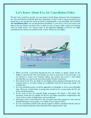Let's Know About Eva Air Cancellation Policy