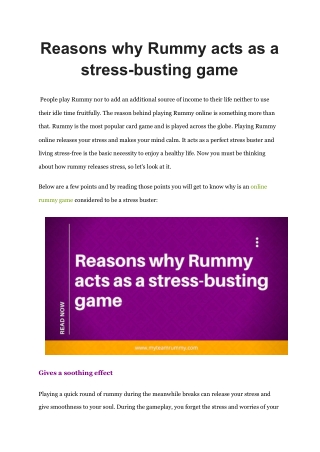 Reasons why Rummy acts as a stress busting game