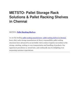 METSTO- Pallet rack storage solution & pallet racking shelves benefits