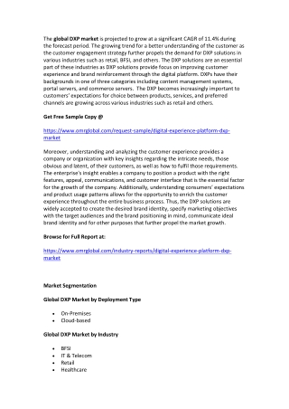 Global Digital Experience Platform (DXP) Market  Size, Segmentation, Share, Forecast, Analysis, Industry Report to 2019-