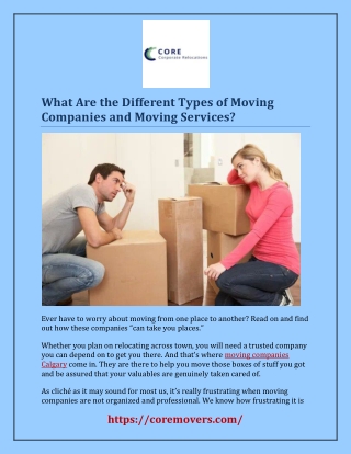 What Are the Different Types of Moving Companies and Moving Services?