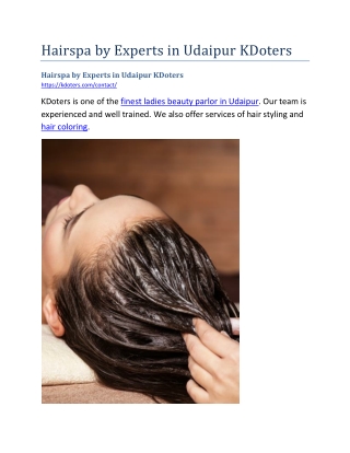 Hairspa by Experts in Udaipur KDoters