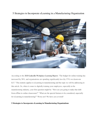 5 Strategies to Incorporate eLearning in a Manufacturing Organization