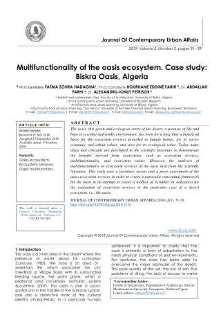 Multifunctionality of the oasis ecosystem. Case study: Biskra Oasis, Algeria