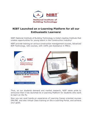 NIBT Launched an e-Learning Platform for all our Enthusiastic Learners!