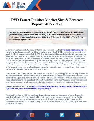 PVD Faucet Finishes Market Insight Growth Analysis on Volume, Revenue and Forecast to 2015-2020