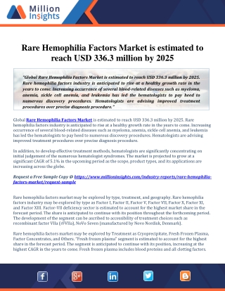 Rare Hemophilia Factors Market 2014-2025: Global Detailed Analysis, Competitive landscape Forecast