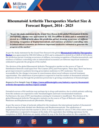 Rheumatoid Arthritis Therapeutics Market Detailed Analysis, Competitive landscape, Global Forecast to 2025