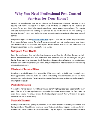 Why You Need Professional Pest Control Services for Your Home?