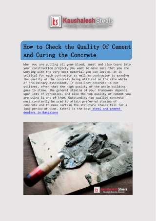 How to Check the Quality Of Cement and Curing the Concrete