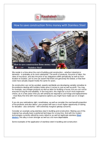 How to save construction firms money with Stainless Steel