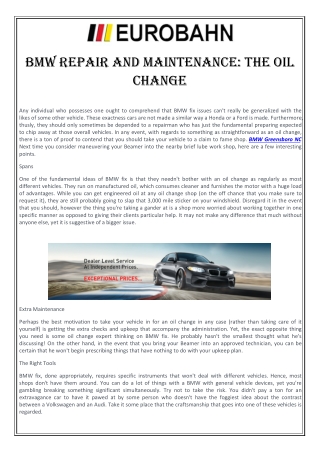 BMW RepaiR and Maintenance: the Oil change