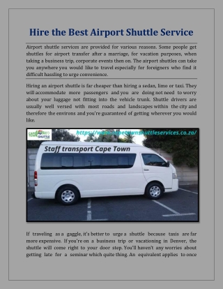 Hire The Best Airport Shuttle Service