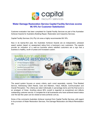 Water Damage Restoration Service Capital Facility Services scores 96.19% for Customer Satisfaction