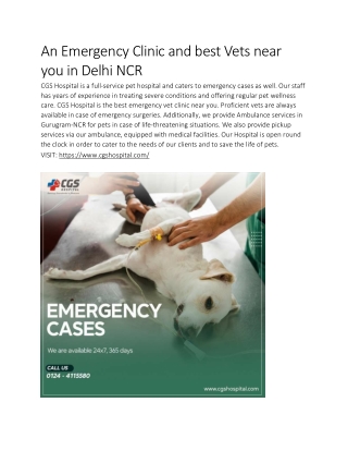 An Emergency Clinic and best Vets near you in Delhi NCR