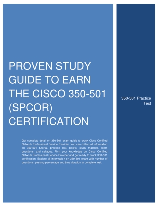 Proven Study Guide to Earn the Cisco 350-501 (SPCOR) Certification