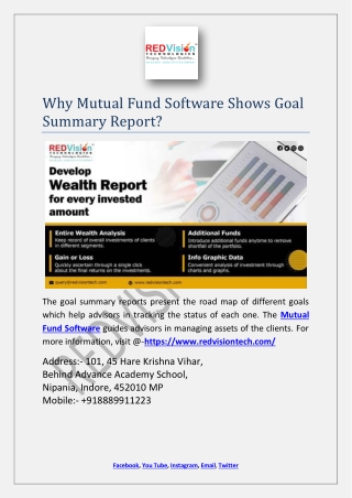 Why Mutual Fund Software Shows Goal Summary Report?