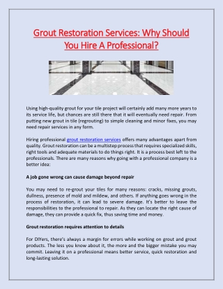Grout Restoration Services: Why Should You Hire A Professional?