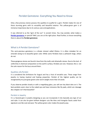 Peridot Gemstone- Everything You Need to Know