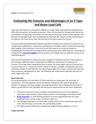 Evaluating the Features and Advantages of an S-Type and Beam Load Cells