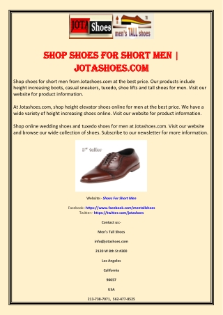 Shop Shoes for Short Men | Jotashoes.com