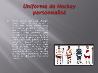 Uniforme de Hockey personnalisé