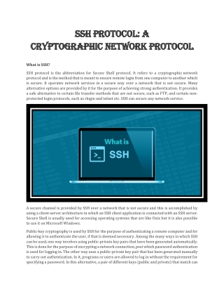 SSH Protocol: A Cryptographic Network Protocol