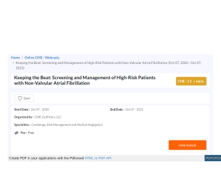 Keeping the Beat: Screening and Management of High-Risk Patients with Non-Valvular Atrial Fibrillation | Register for At