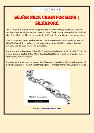 Silver Neck Chain For Mens | SILVADORE