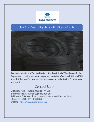 Top Steel Project Suppliers India | Sapcon Steels