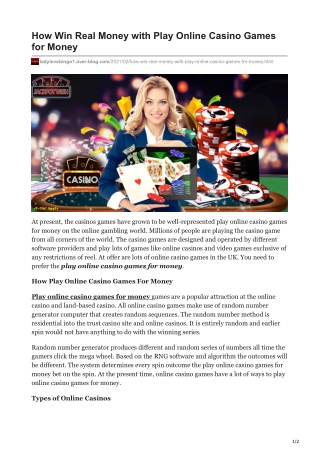 How Win Real Money with Play Online Casino Games for Money