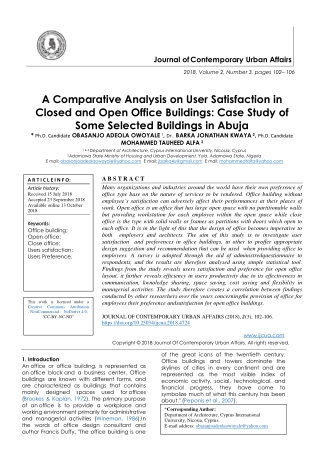 A Comparative Analysis on User Satisfaction in Closed and Open Office Buildings: Case Study of Some Selected Buildings i