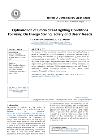 Optimization of Urban Street Lighting Conditions Focusing On Energy Saving, Safety and Users’ Needs