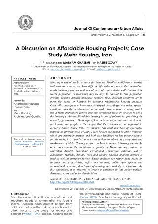 A Discussion on Affordable Housing Projects; Case Study Mehr Housing, Iran