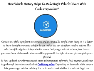 How Vehicle History Helps To Make Right Vehicle Choice With Carhistory.online?