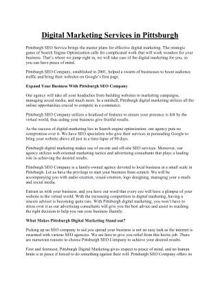 Digital Marketing Services in Pittsburgh