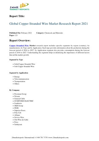 Copper Stranded Wire Market Research Report 2021