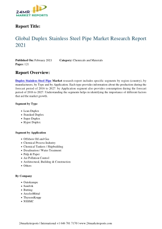 Duplex Stainless Steel Pipe Market Research Report 2021