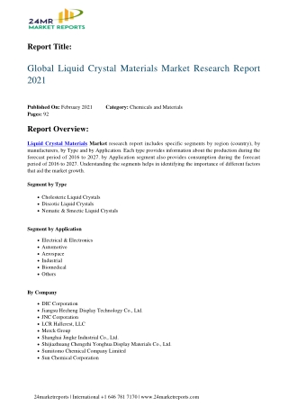 Liquid Crystal Materials Market Research Report 2021