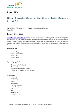 Specialty Gases for Healthcare Market Research Report 2021