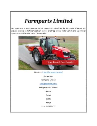 Top Brand Farm Machinery Parts Suppliers in Kenya