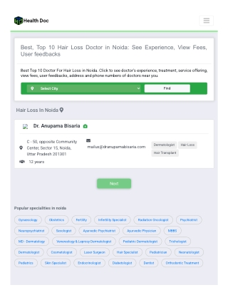 Best, Top 10 Hair Loss Doctor in Noida: See Experience, View Fees, User feedbacks