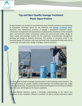 Top-Quality Sewage Treatment Plant: Aqua Pristine