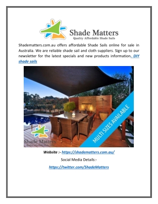 DIY Shade Sails for Sale | Shadematters.com.au