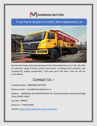 Truck Parts Dealers in UAE| Narmadamotors.in