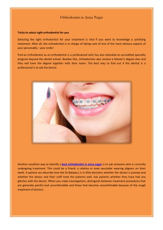 Orthodontist  in Anna Nagar