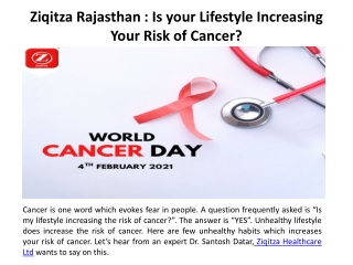Ziqitza Rajasthan : Is your Lifestyle Increasing Your Risk of Cancer?