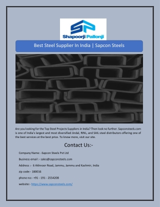 Best Steel Supplier In India | Sapcon Steels